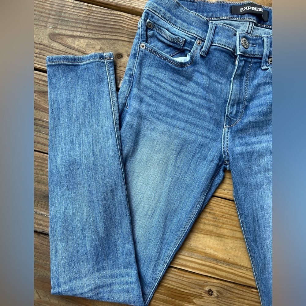 Express Size 4 Mid Rise Legging Women's Blue Denim Skinny Jeans - Picture 7 of 10